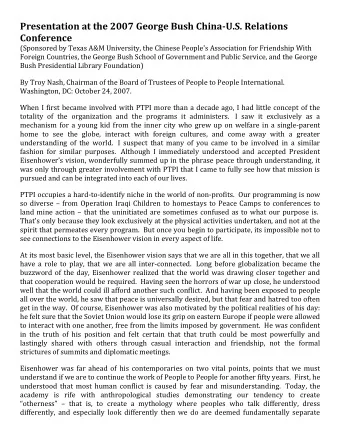 Presentation at the 2007 George Bush China-U.S. Relations Conference  (Sponsored by Texas A&amp;M