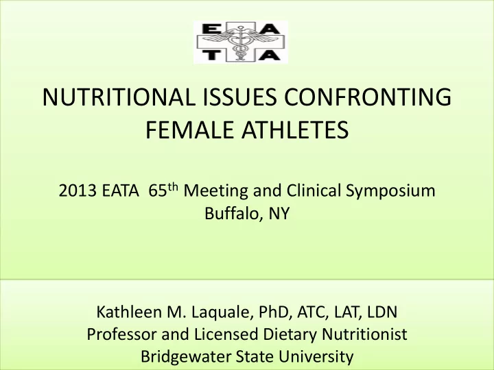 nutritional issues confronting female athletes 2013 eata