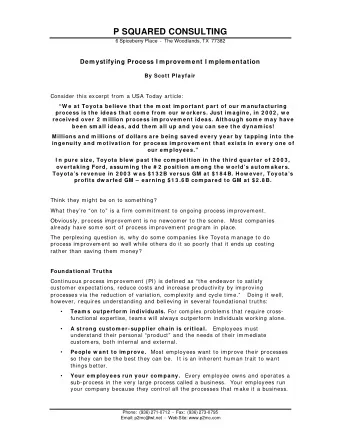 P SQUARED CONSULTING 6 Spiceberry Place - The Woodlands, TX  77382  Dem ystifying Process I m