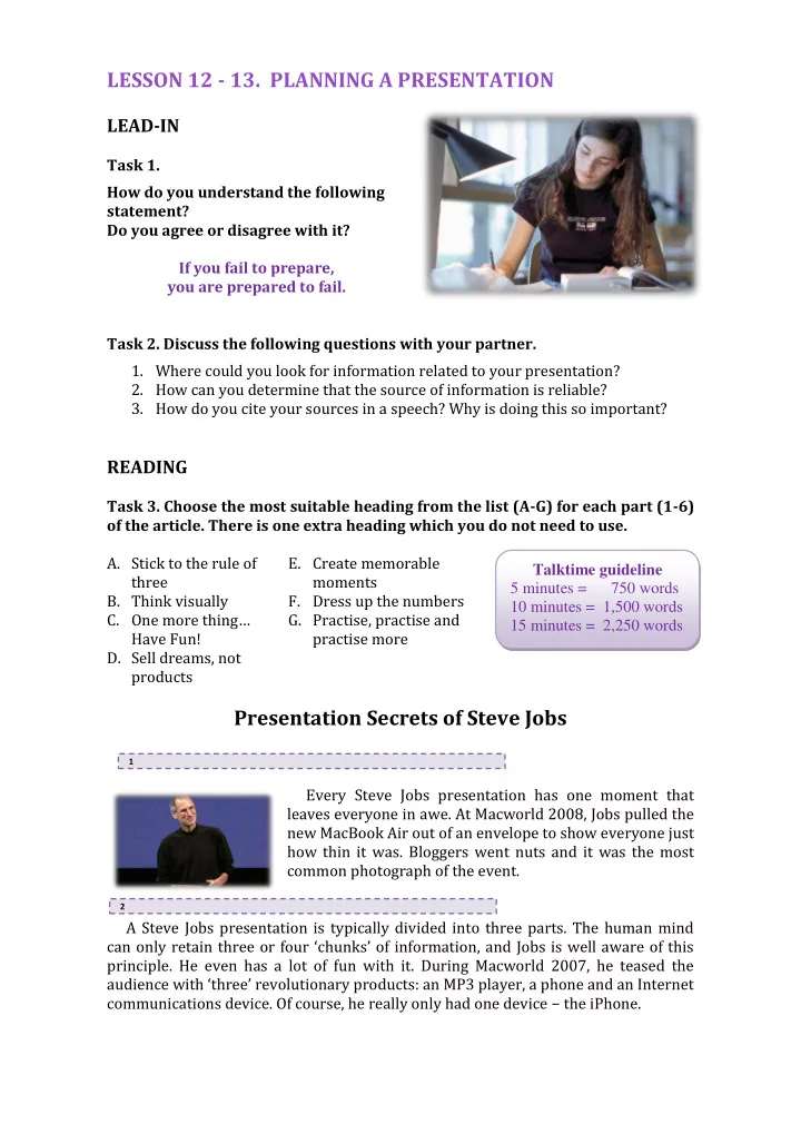 lesson 12 13 planning a presentation