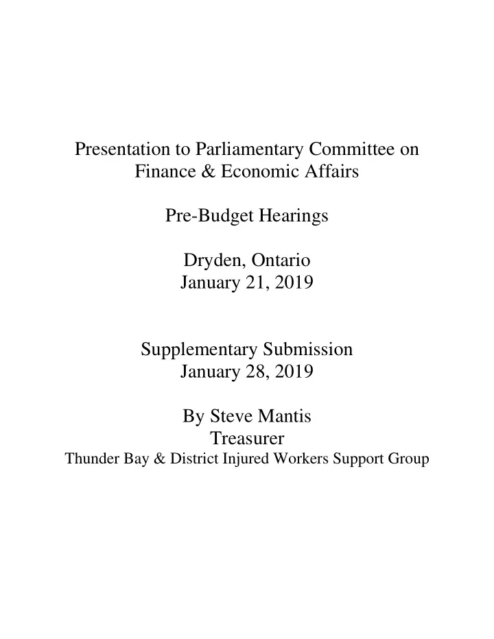 presentation to parliamentary committee on finance amp