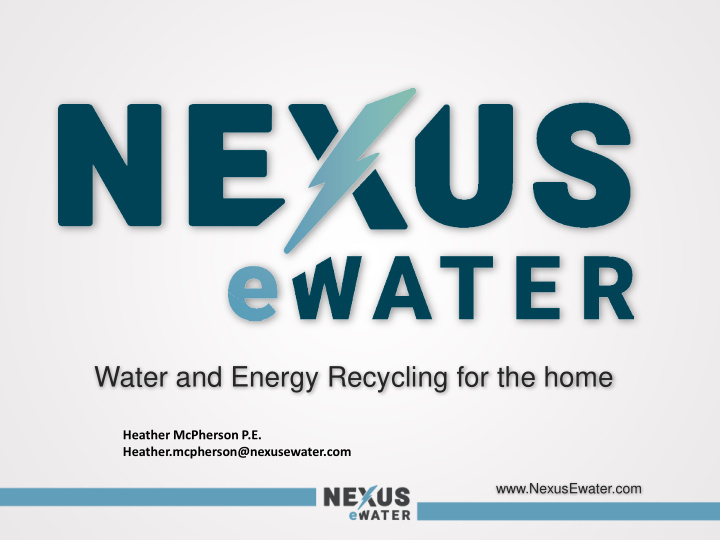 water and energy recycling for the home