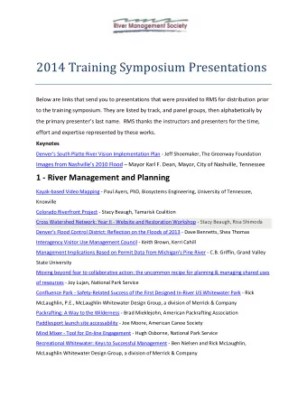 2014 Training Symposium Presentations  Below are links that send you to presentations that were