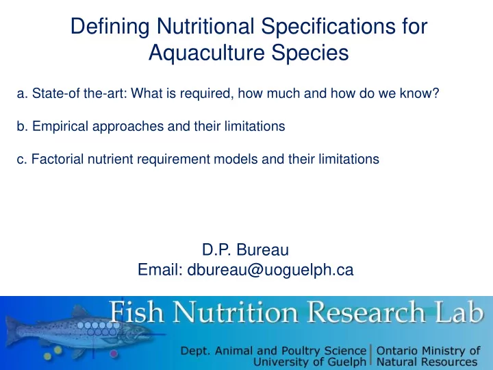 defining nutritional specifications for
