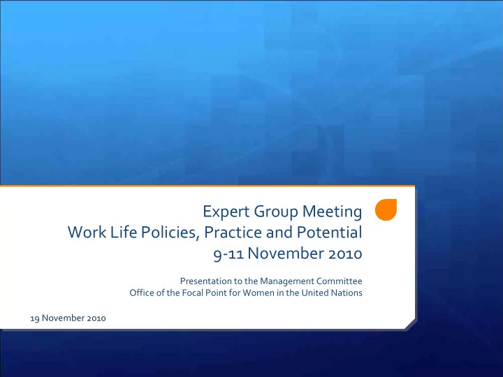 expert group meeting work life policies practice and