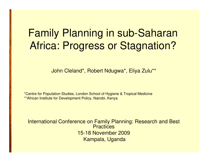 family planning in sub saharan africa progress or