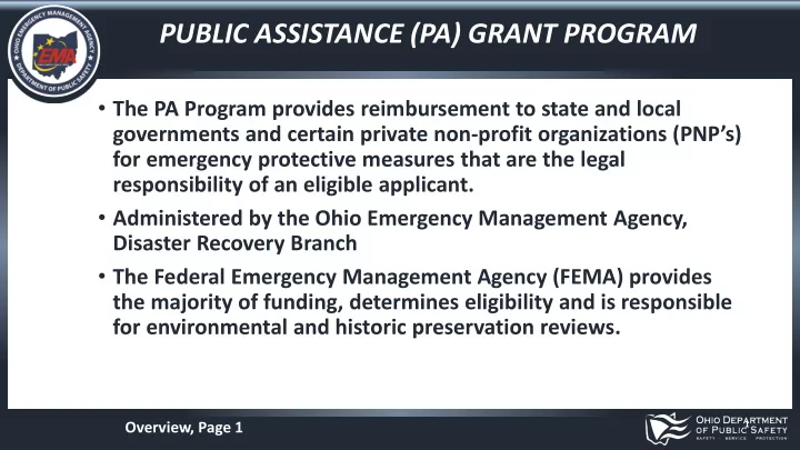 public assistance pa grant program