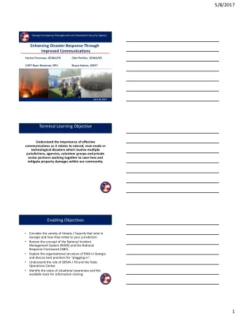 5/8/2017  Georgia Emergency Management and Homeland Security Agency  Enhancing Disaster Response