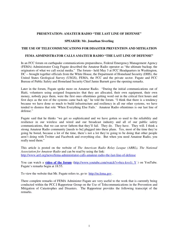 presentation amateur radio the last line of defense
