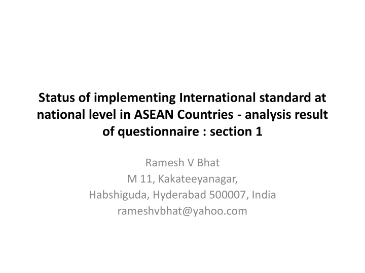 status of implementing international standard at national