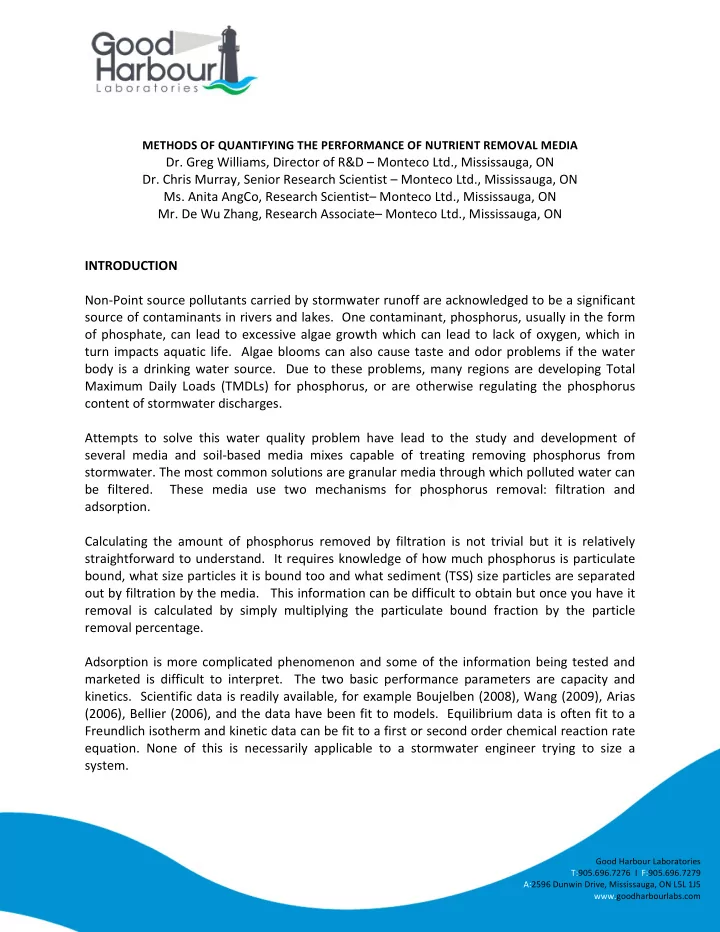 methods of quantifying the performance of nutrient