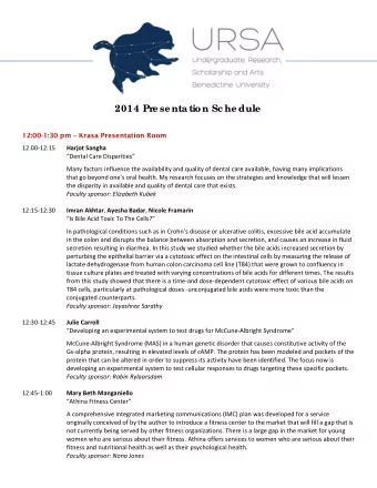2014 Pr  e se ntation Sc he dule  12:00-1:30 pm  Krasa Presentation Room  12:00-12:15 Harjot