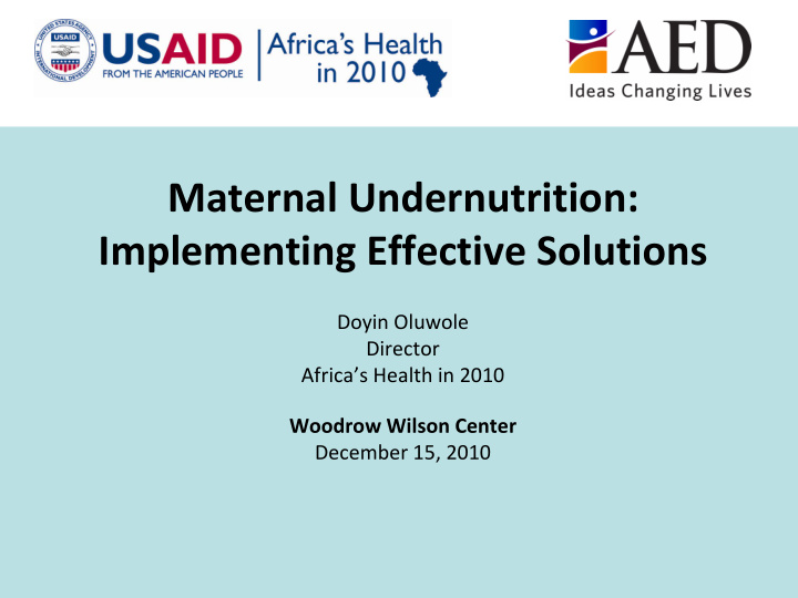 maternal undernutrition implementing effective solutions