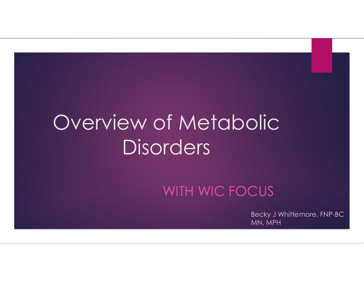 overview of metabolic disorders