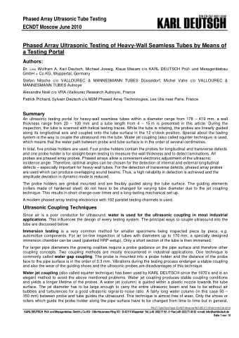Phased Array Ultrasonic Tube Testing  ECNDT Moscow June 2010  Phased Array Ultrasonic Testing of