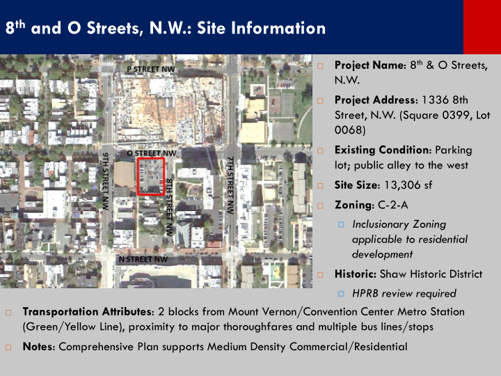 8 th and o streets n w site information
