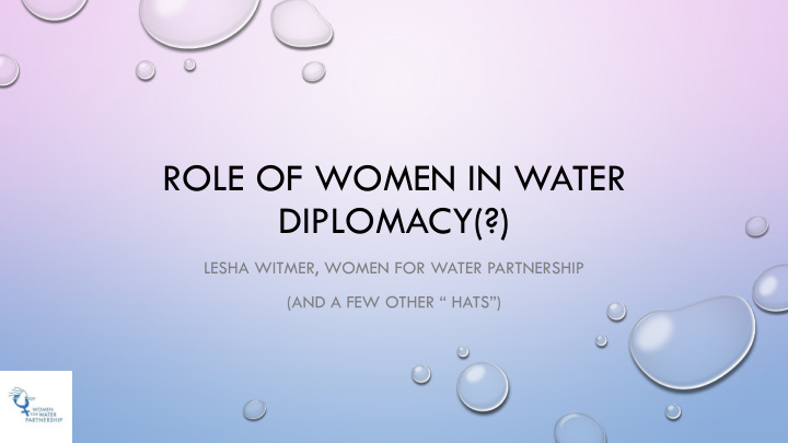 role of women in water diplomacy