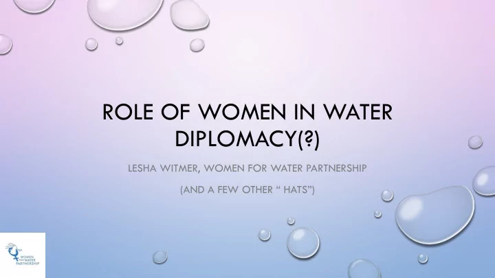 role of women in water diplomacy