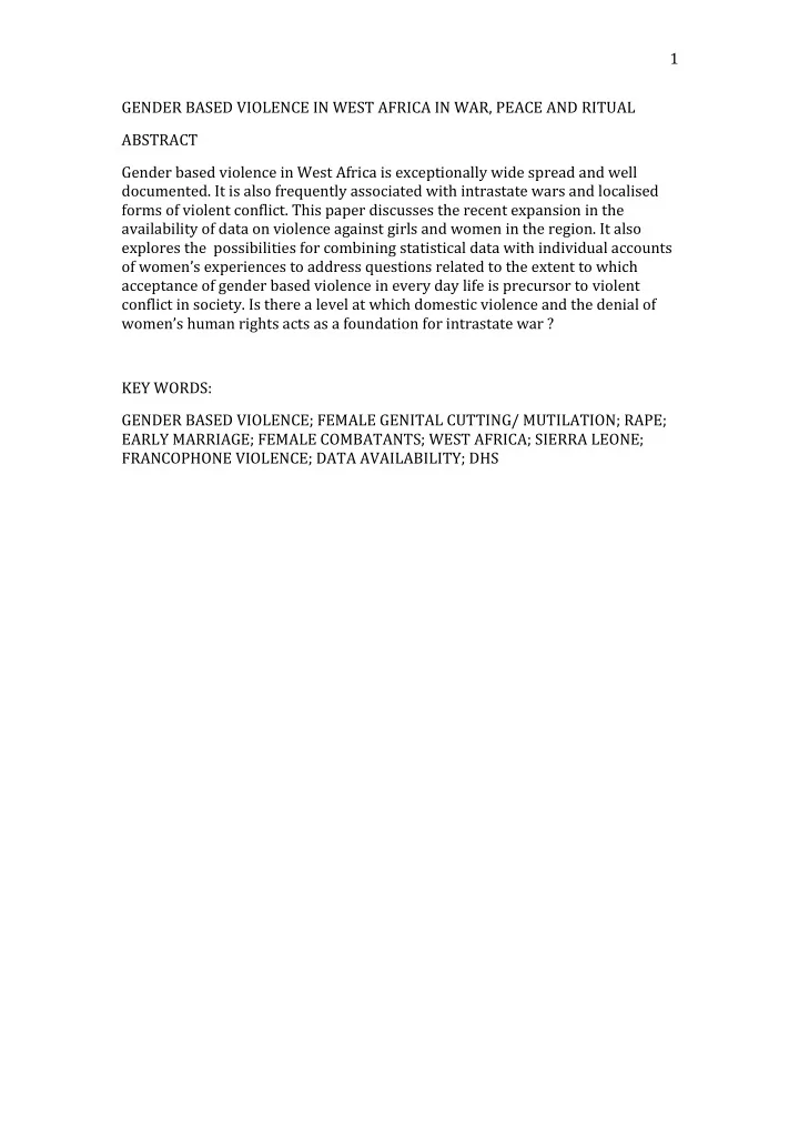1 gender based violence in west africa in war peace and