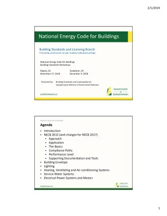 National Energy Code for Buildings  Building Standards and Licensing Branch  Promoting construction