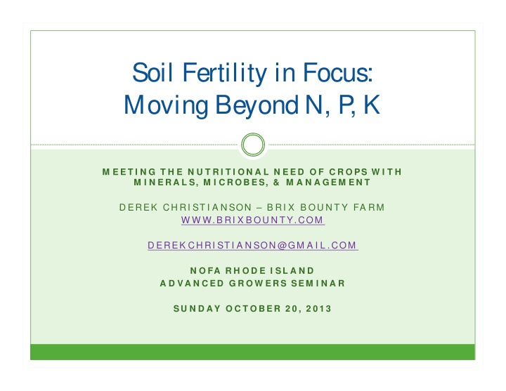 soil fertility in focus moving beyond n p k
