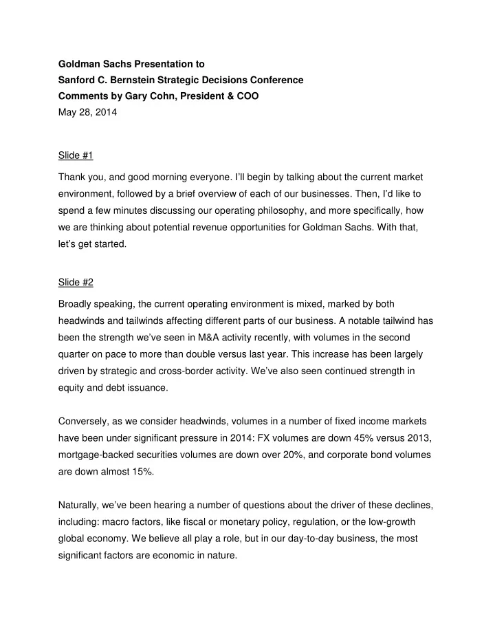 goldman sachs presentation to sanford c bernstein