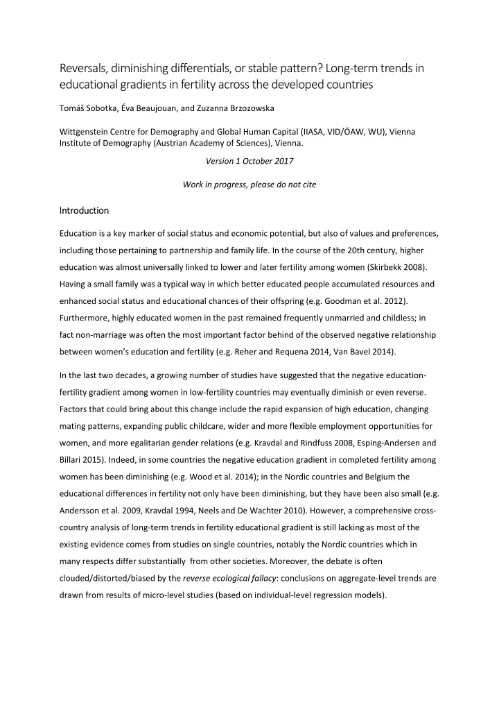 educational gradients in fertility across the developed
