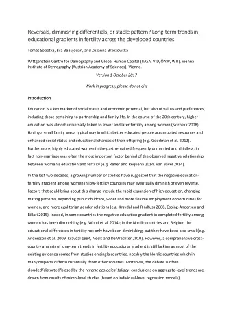educational gradients in fertility across the developed countries Tom Sobotka, va Be aujouan,