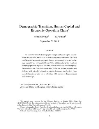 Demographic Transition, Human Capital and Economic Growth in China  Neha Bairoliya  Ray