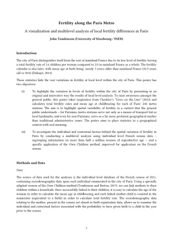 Fertility along the Paris Metro  A visualization and multilevel analysis of local fertility