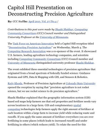 Capitol Hill Presentation on  Deconstructing Precision Agriculture By: CCC Staff In: April 2015,