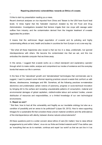 Repairing (electronic) vulnerabilities: towards an Ethics of e-waste.  *  I'd like to start my