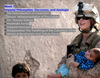 Week 7  Imperial Philosophies, Discourses, and Apologia  The Naturalization of Imperialism: