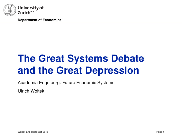 the great systems debate and the great depression
