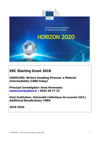 ERC Starting Grant 2018  HANDLING: Writers Handling Pictures: a Material  Intermediality