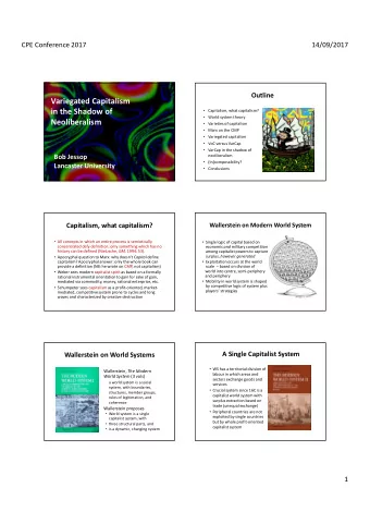 Variegated Capitalism  in the Shadow of  Capitalism, what capitalism?  World system theory