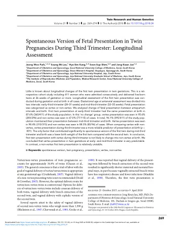 Spontaneous Version of Fetal Presentation in Twin  Pregnancies During Third Trimester: Longitudinal