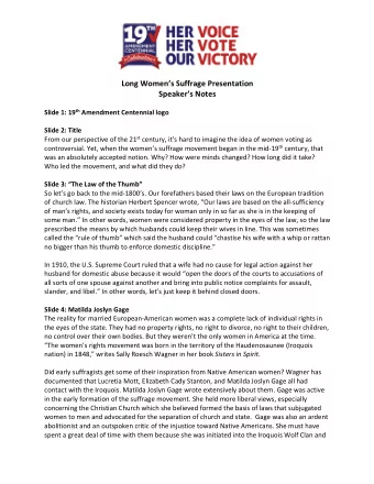 Long Womens Suffrage Presentation  Speakers Notes Slide 1: 19 th Amendment Centennial logo