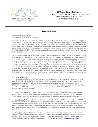 Transmittal Letter  The Honorable Chairman and  Members of the Board of Commissioners:  In