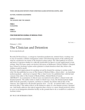The Clinician and Detention By howardgoldenberg   Recently Dr David Isaacs, a courageous