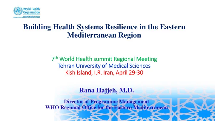 building health systems resilience in the eastern