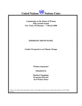 United Nations  Nations Unies  Commission on the Status of Women  Fifty-second session  New York,