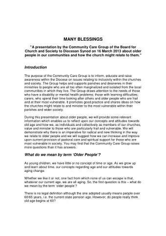 MANY BLESSINGS  &quot;A presentation by the Community Care Group of the Board for  Church and