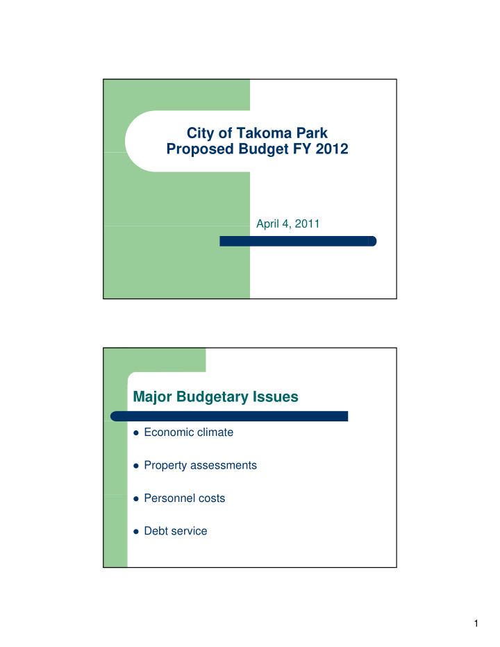 city of takoma park proposed budget fy 2012 proposed