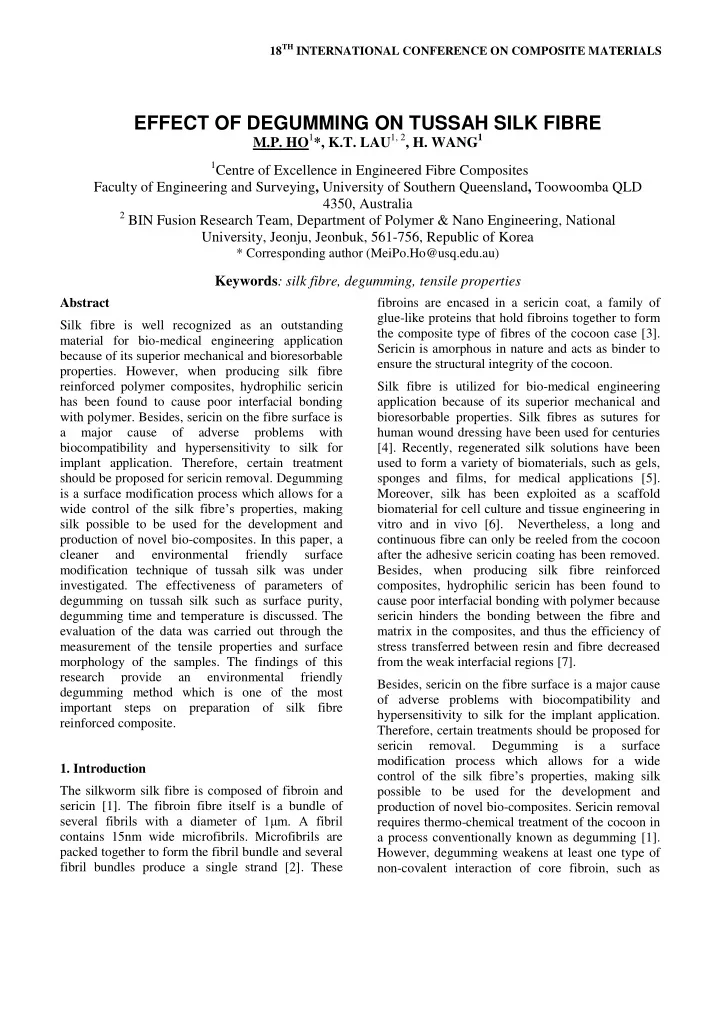 effect of degumming on tussah silk fibre