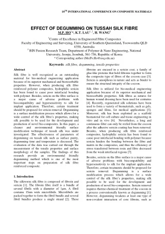 EFFECT OF DEGUMMING ON TUSSAH SILK FIBRE M.P. HO 1 *, K.T. LAU 1, 2 , H. WANG 1 1 Centre of