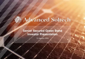 Senior Secured Green Bond  Investor Presentation  13 January 2020  Disclaimer This presentation