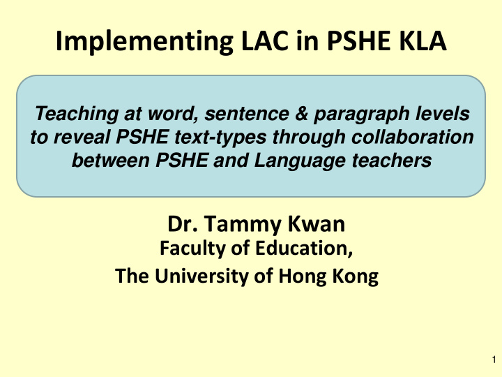 implementing lac in pshe kla