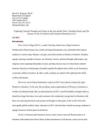 David S. Hogsette, Ph.D.  Department of English  Grove City College  100 Campus Drive  Grove City,