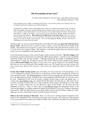 The Presentation of our Lord 1  St. Peter Julian Eymard to the Servants of the Blessed Sacrament